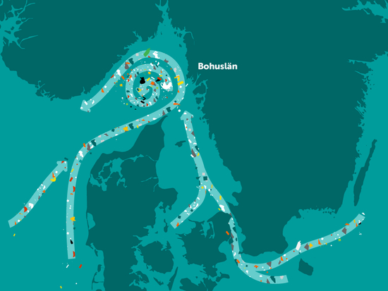 Illustration strömmar av plast utanför Bohuslän